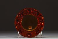 René LALIQUE (1860-1945) Coupe Art Déco en verre rouge orangé à décor géométrique, signée R. Lalique France à la roue.