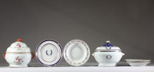 Chine - Ensemble de différentes pièces de forme en porcelaine de la Compagnie de Indes, XVIIIème.