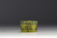 DAUM Nancy - Saleron in acid-etched and enamelled multi-layered glass with forest décor, signed.