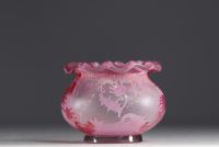 Cristallerie de Vallérysthal - Rare little ball vase in acid-etched multi-layered glass decorated with thistles, signed under the base.