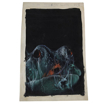 Henri Lievens (1920–2000) – Gouache originale Projet de couverture pour La Cave aux crapauds et autres contes étranges Thomas Owen – Marabout Fantastique n°172, 1974 Œuvre originale unique – Illustration préparatoire pour une couverture effectivement publiée  Artiste : Henri Lievens (1920–2000) Titre : La Cave aux crapauds Auteur : Thomas Owen Éditeur : Bibliothèque Marabout – Collection Fantastiq