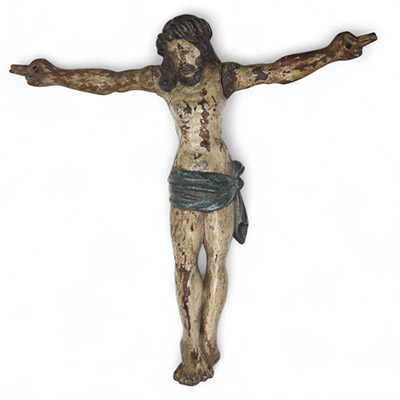 Christ en croix en bois sculpté et polychromé – XVIIIe siècle École espagnole ou italienne