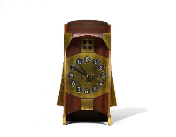 Gustave SERRURIER-BOVY (1858-1910) ‘Pendule Moulin’ Mahogany wall clock with geometric styling Secession, model designed around 1905.