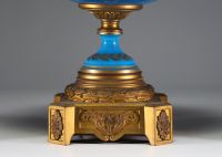 Sèvres - Spectacular porcelain mantelpiece with celestial blue background, gilt bronze mount, mark under the lids.