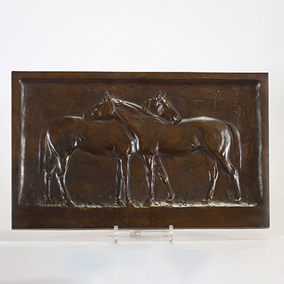 Joseph Franz PALLENBERG (Düsseldorf, 1882 – 1946) Plaque animalière en bronze à patine brune « Les Chevaux »