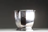 Augustin SOLAGGIO (XIX-XX) Art Deco champagne bucket and stand in silver-plated metal and ebony, goldsmith's hallmark.