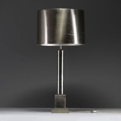 Maison Charles et Fils - Table lamp, stainless steel body and shade, circa 1970.