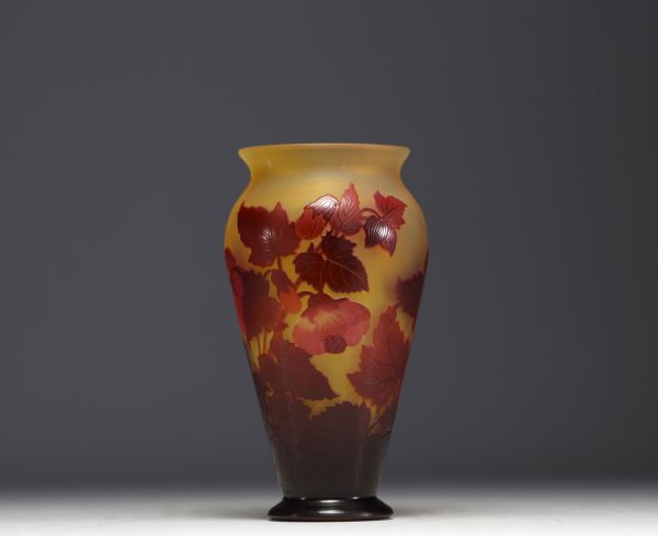 Émile GALLÉ (1846-1904) Acid-etched multi-layered glass vase with abutilon design, signed.