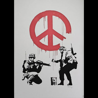 Lithographie dans le goût de Banksy, numérotée 114/150