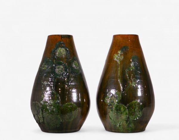 Arthur Craco (1869–1955) et Laignel (actif début XXe siècle) Paire de vases monumentaux en grès émaillé– vers 1900.