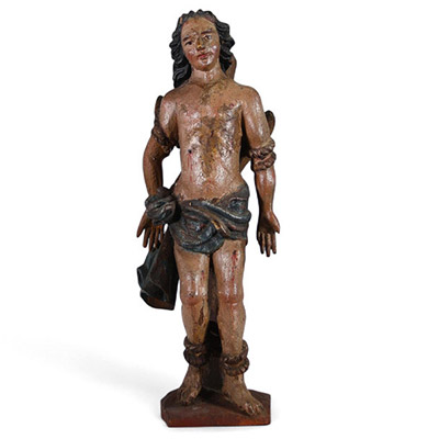 Saint Sébastien – Bois sculpté, polychromé et doré – XVIIe siècle École espagnole ou coloniale (attribuée).