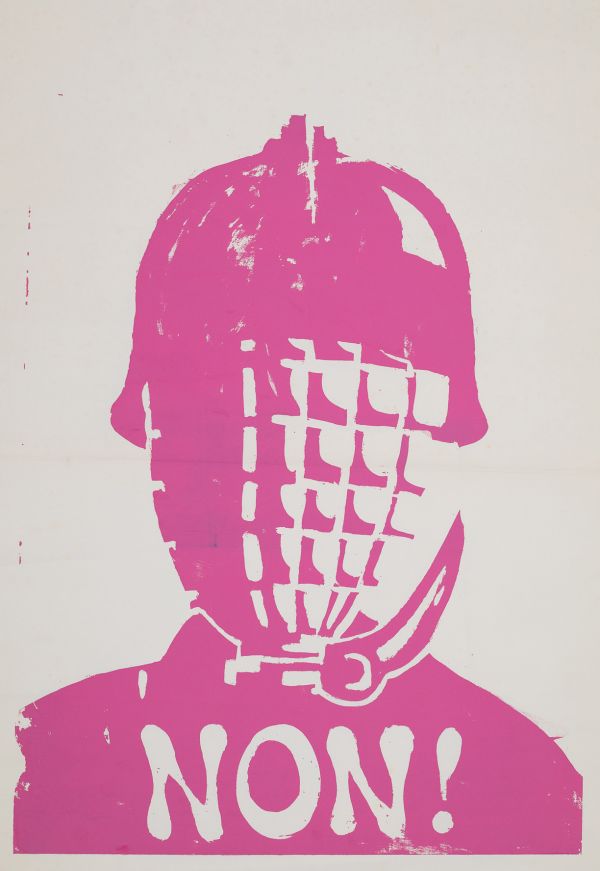 Mai 68 – NON !  Affiche originale réalisée en sérigraphie couleur rose. École Nle Supérieure des Beaux-Arts, toute sa marge non coupée, traces de plis. Sujet intact. Non entoilée  80X60 cm