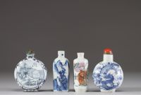 Chine - Ensemble de 4 tabatières en porcelaine et émaux, XIXe-XXe siècle.