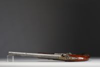 Magnificent ‘Anton Vinzenz Lebeda’ Prague pistol, carved stock, damascened octagonal barrel, gold inlay on locks and hammer, signed.