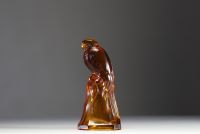 Val Saint Lambert - Art deco pressed moulded glass ‘Parakeet’, signed Luxval.