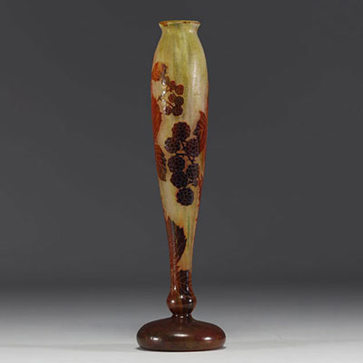 DAUM Nancy - Multilayered acid-etched glass soliflore vase decorated with a murier tree.