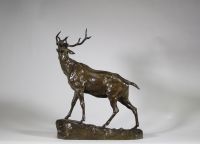 Charles Valton (1851-1918) – Importante sculpture animalière en bronze : Le Brâme du cerf