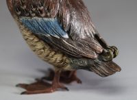 Franz Xavier BERGMANN (1861-1936) Bronze de Vienne animalier polychrome représentant un canard Col vert, signé et monogrammé.