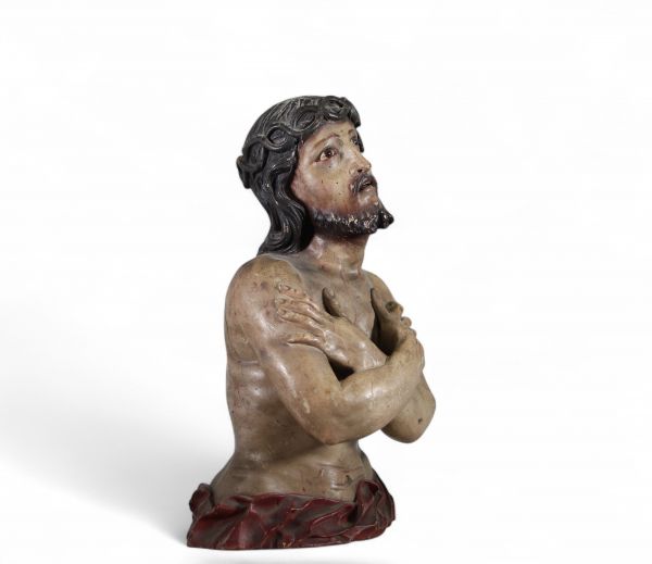 Buste du Christ en bois sculpté et polychromé – XVIIIe siècle École espagnole ou italienne (attribuée) – “Ecce Homo” ou “Christ de la Passion”.