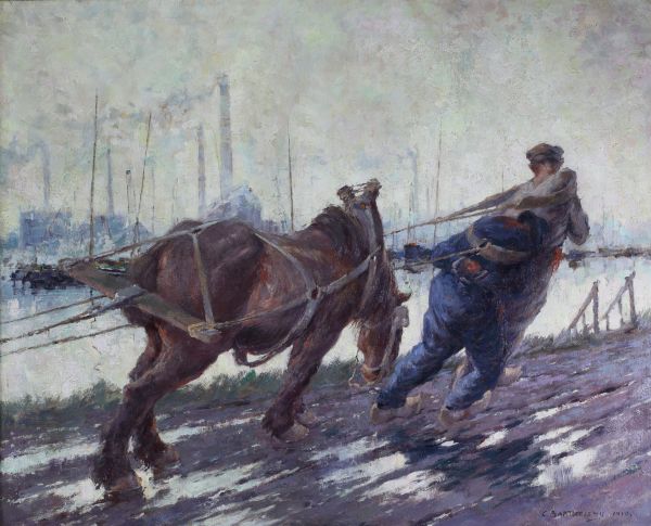 Camille BARTHELEMY (1890-1961) ‘Scène de halage’ Large oil on canvas, cited and reproduced on page 40 of the catalogue raisonné. Signed and dated.