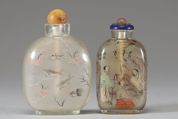 Ensemble de deux tabatières en verre à décor intérieur peint, Chine, dynastie Qing , fin du XIXe siècle