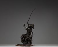 Japan - ‘The fisherman’ Bronze sculpture with brown patina, monogrammed on the back, late 19th century.