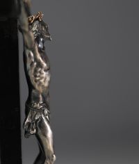 Christ on the Cross in solid silver, gold and rubies, Pontifical hallmark, Rome, late 17th century.