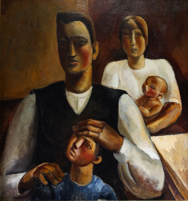 Marcel CARON (1890-1961) ‘ Un dimanche après-midi’ Large expressionist oil on canvas, signed and dated 1925.