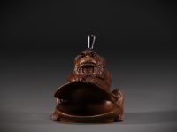 Bronze monkey with wick lighter, sulphide eyes, circa 1900.