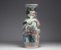 China - Large famille rose porcelain vase with figures, 19th century.
