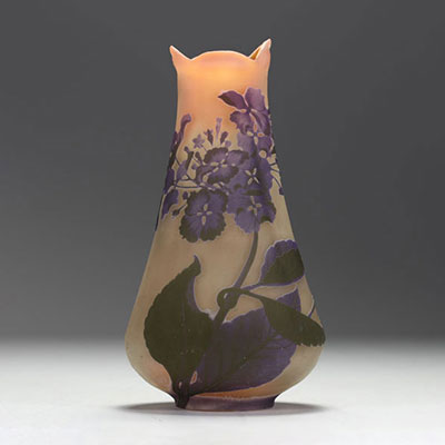 Émile GALLÉ (1846-1904) Acid-etched multi-layered glass vase decorated with anemones, signed.