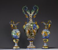 Very important set of three Urbino majolica pieces from the 19th century.