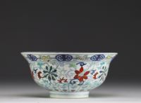 China - Doucai porcelain bowl decorated with flowers, Yongzheng mark under the piece.