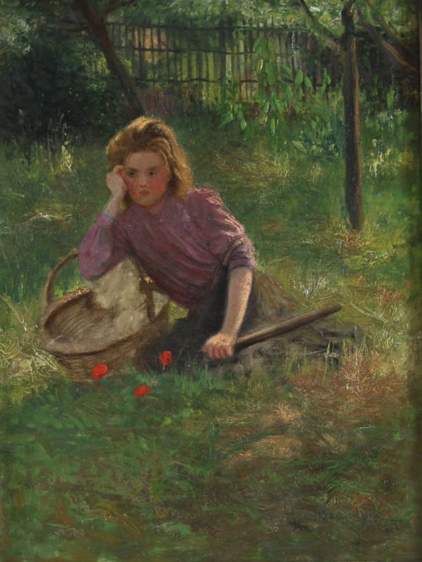Jean BEAUDUIN (1851-1916) ‘Jeune fille au coquelicots’ Oil on canvas, signed and dated 1900.