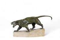 Le Tigre – Sculpture en bronze à patine verte, vers 1920.