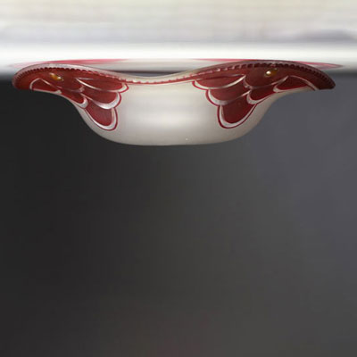 Val saint Lambert - Art Deco ceiling light in cut crystal with red lining.