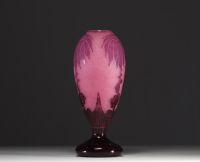 Le Verre Français - Acid-etched multi-layer glass vase decorated with dahlias, signed.