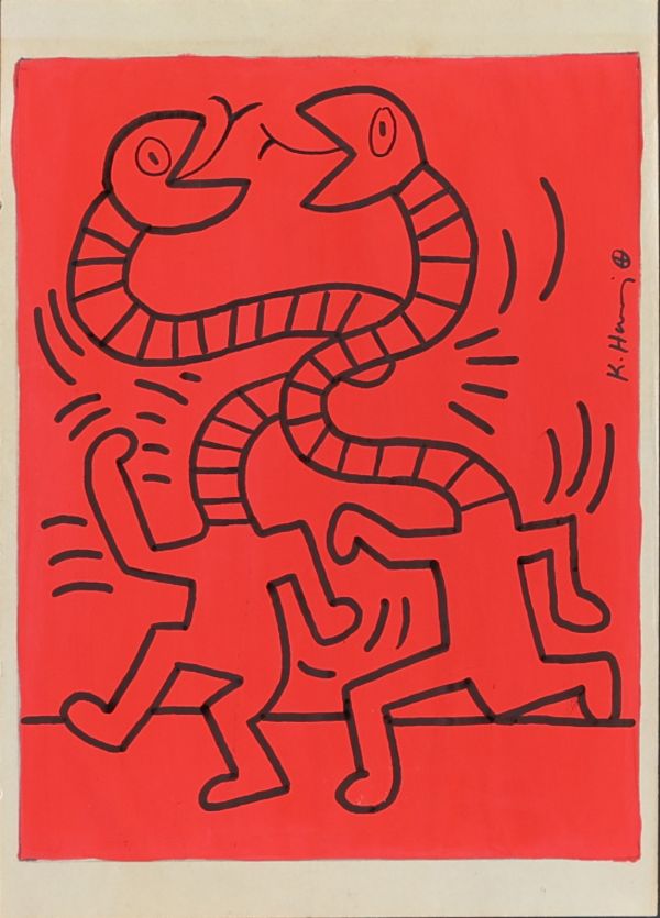 Keith HARING (1958-1990) Sans titre, 1984, peinture sur papier A4, cachets The Keith Haring Estate - Nakamura Keith Haring Collection - MoMa - The Keith Haring Foundation inc.