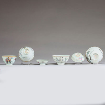 Chine - Ensemble de diverses porcelaines de la famille rose, composé de bols, de pochons et d'assiettes (28 pièces)