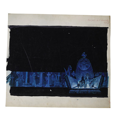 Henri Lievens (1920–2000) – Gouache originale Projet de couverture pour Aux portes de l’épouvante Robert Bloch & Ray Bradbury – Marabout Fantastique n°364, 1969 Œuvre originale unique – Illustration préparatoire pour une couverture effectivement publiée Un chef-d’œuvre absolu de Henri Lievens — l’une des couvertures les plus marquantes de la collection Marabout Fantastique.  Artiste : Henri Lieven