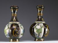 China - Pair of cloisonné enamel vases with flowers and dragons, Qing dynasty, circa 1900.