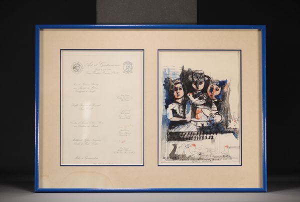 Lionel VINCHE (1935- ) Art et Gastronomie Soirée Fondation Erasme - Christie's, Pastel and Indian ink drawing 1986