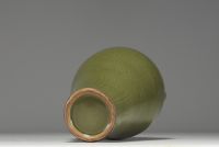 China - A green monochrome porcelain vase with floral decoration in relief, 19th century.