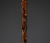 Art Populaire - Carved wooden cane decorated with circus characters and animals, 19th century.
