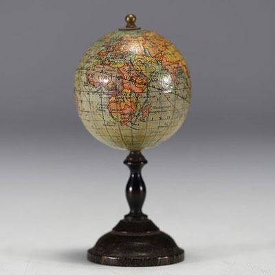 J.L. & Cie pour Lebègue à Paris - Miniature waxed paper globe on turned wooden base.
