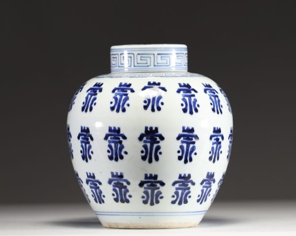 China - Blue-white porcelain covered vase, 19th century.