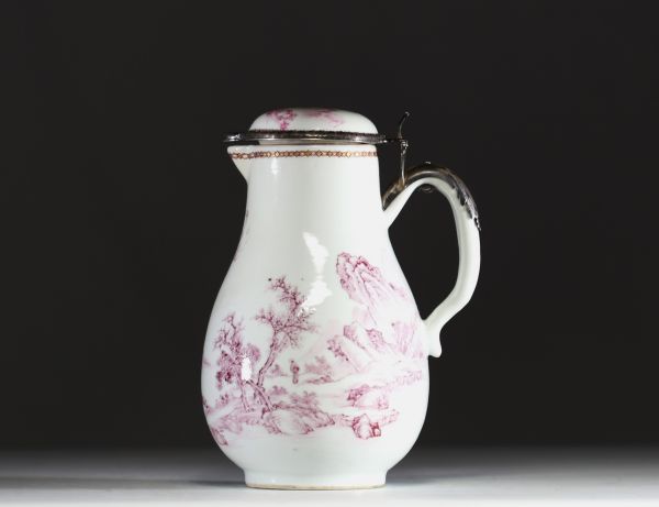 China - Covered pitcher in Compagnie des Indes porcelain decorated with mountain landscapes, 18th century.