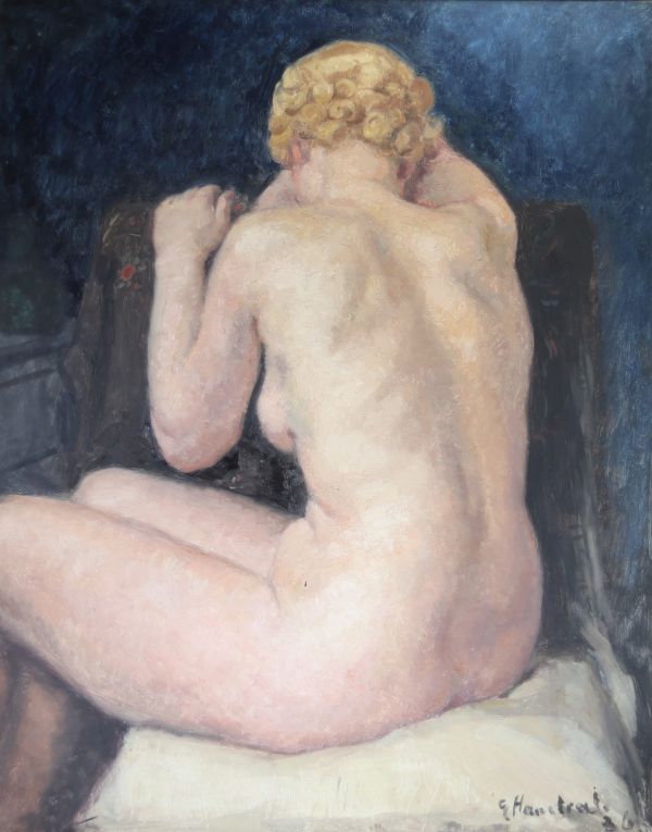 Gaston Haustrate (1878-1949) — Nu féminin de dos, grande huile sur toile, signée et datée