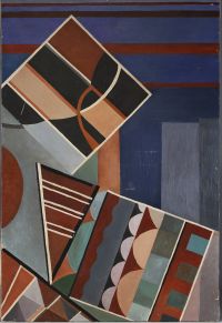 Suite of two oil on canvas geometric compositions, modernist work circa 1920-30.