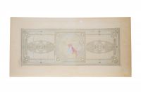 Attribué à Privat Livemont (1861–1936) Projet de plafond Art nouveau – Vers 1900 Dessin et aquarelle sur papier  Ce grand dessin aquarellé, probablement un projet décoratif pour un plafond, illustre la rencontre harmonieuse entre géométrie architecturale et végétation stylisée, dans l’esprit le plus pur de l’Art nouveau belge. L’ensemble est structuré autour d’un médaillon central circulaire, dans